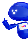 kleiner blauer Roboter mit Sky Schildchen, symbolisiert die KI