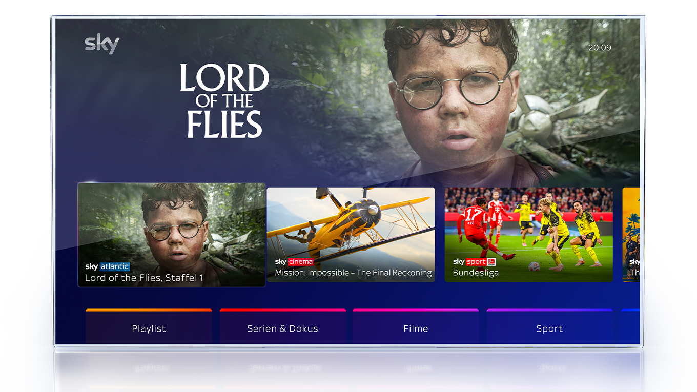 Ein Fernseher, auf dem das Sky Stream UI zu sehen ist.