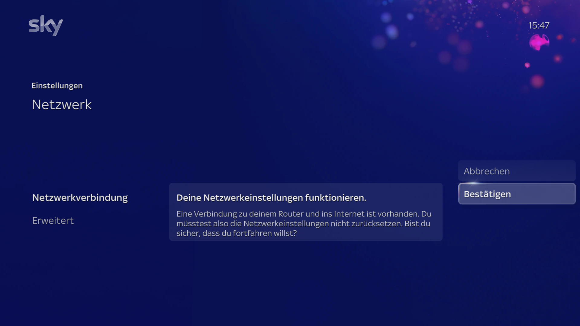 sky_stream_einstellungen_netzwerk_status_zuruecksetzen_test_ok