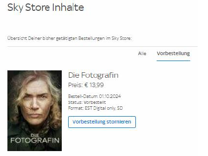 Sky Store Bestellung stornieren.